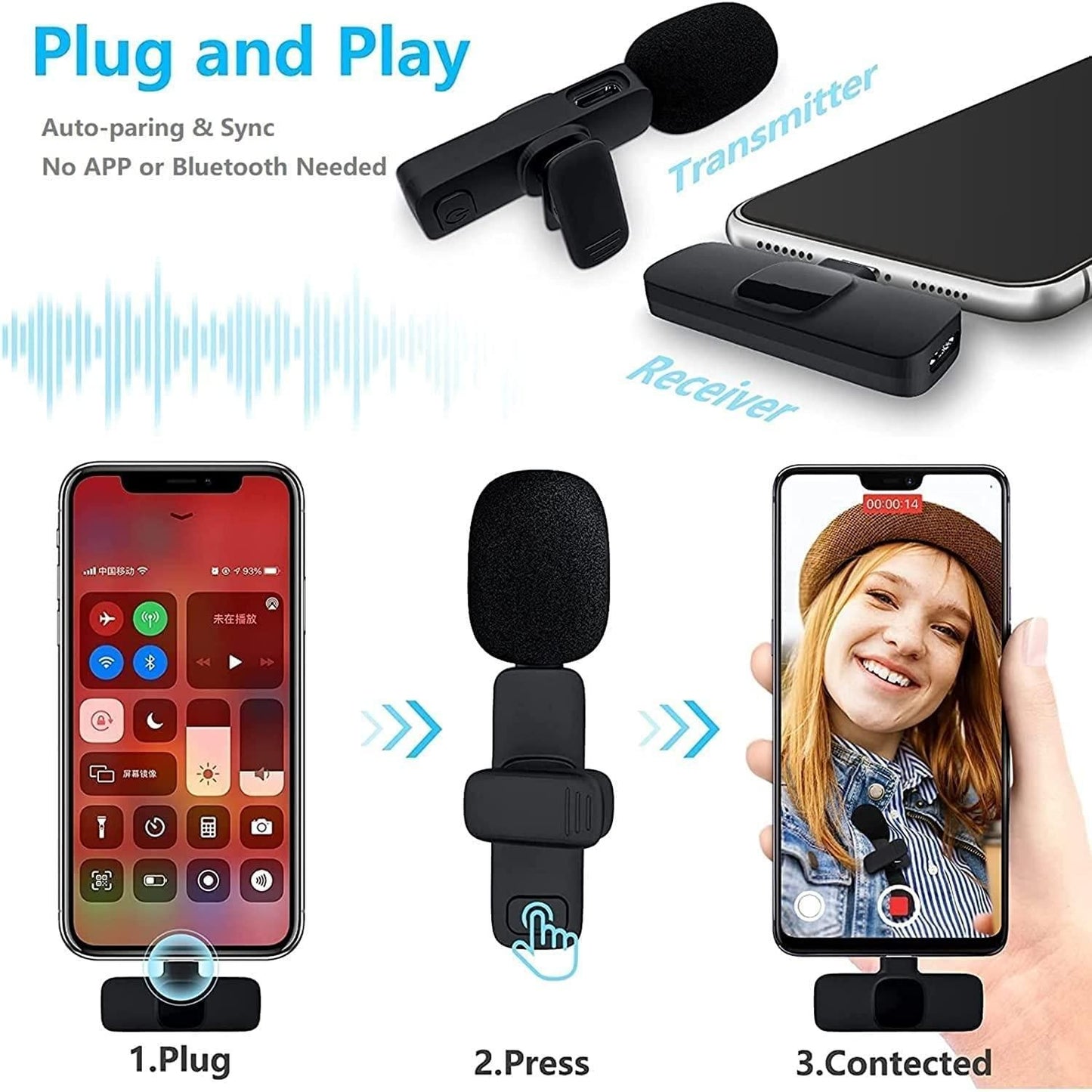 Wireles Microphone System – Ultra-Compact Clip-On Transmitters with USB-C Receiver