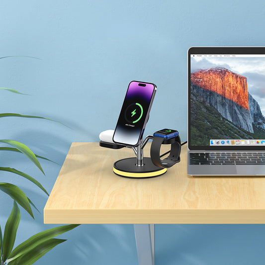 Vertical Three‑in‑One Wireless Charger – Phone & Watch Fast Charging Stand
